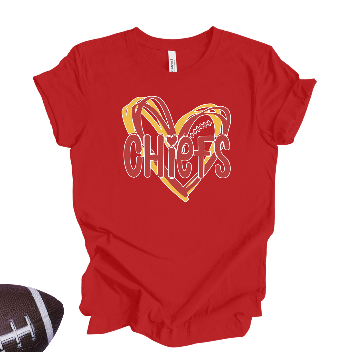 Yellow "Chiefs Love" T-Shirt β Football & Heart Graphic Tee