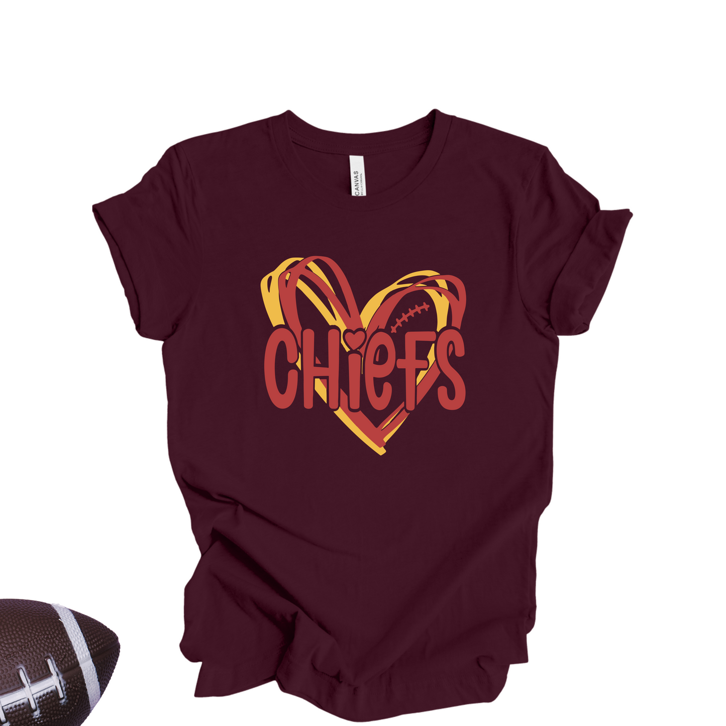 Yellow "Chiefs Love" T-Shirt β Football & Heart Graphic Tee