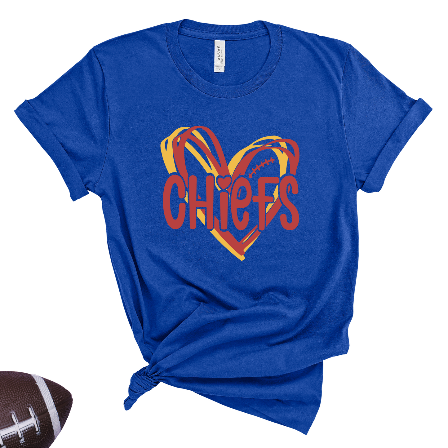 Yellow "Chiefs Love" T-Shirt β Football & Heart Graphic Tee