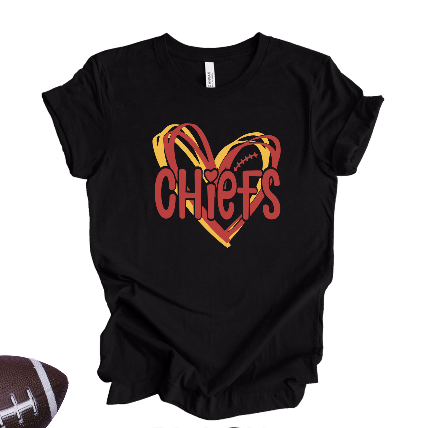 Yellow "Chiefs Love" T-Shirt β Football & Heart Graphic Tee