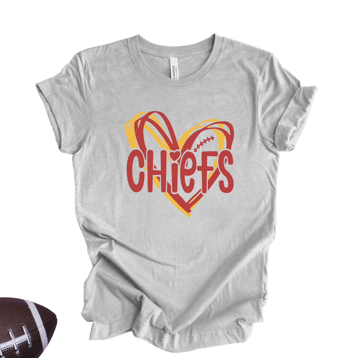 Yellow "Chiefs Love" T-Shirt β Football & Heart Graphic Tee