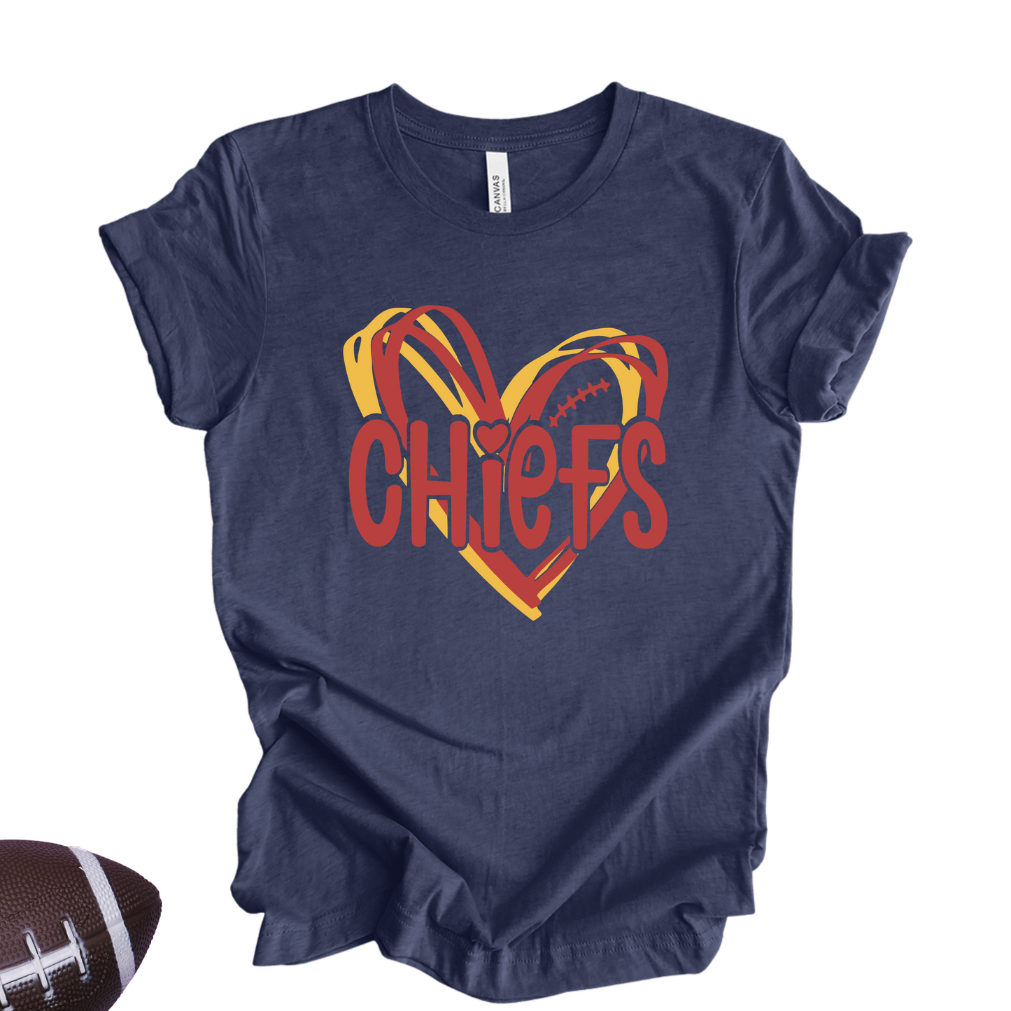 Yellow "Chiefs Love" T-Shirt β Football & Heart Graphic Tee