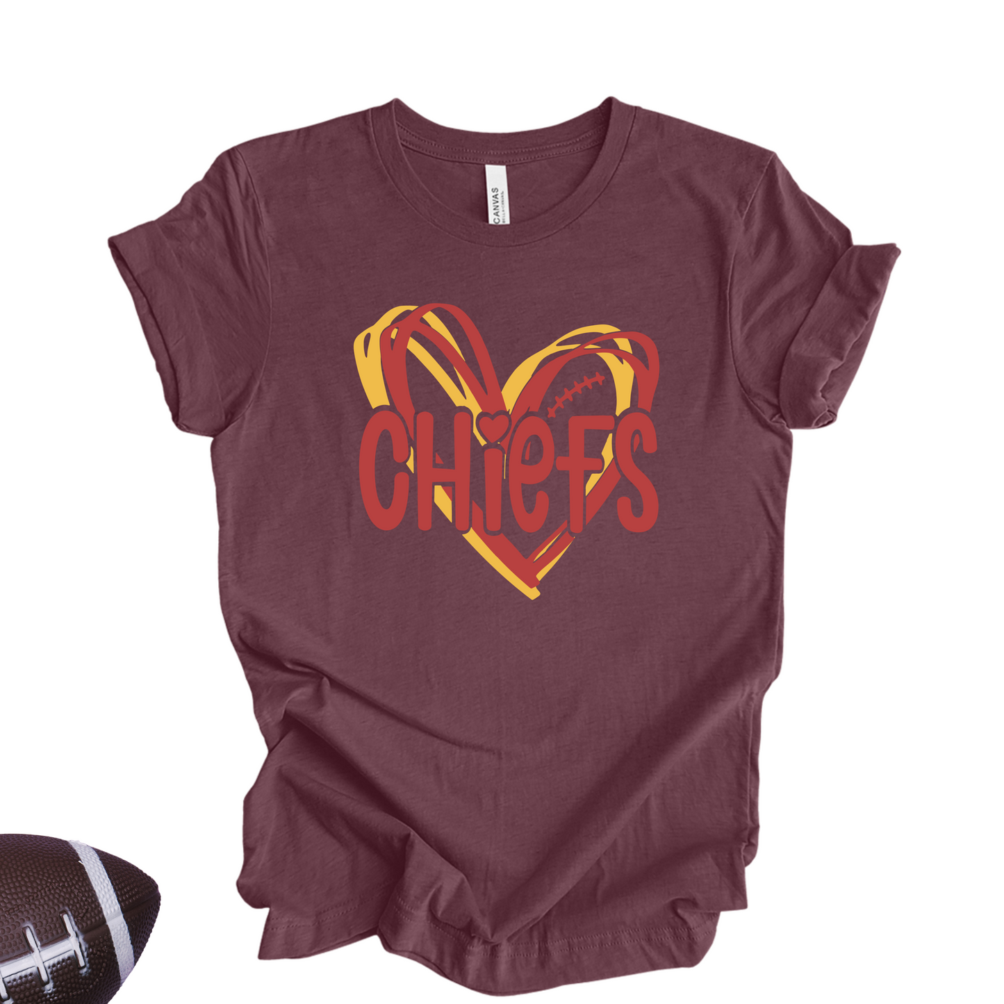 Yellow "Chiefs Love" T-Shirt β Football & Heart Graphic Tee