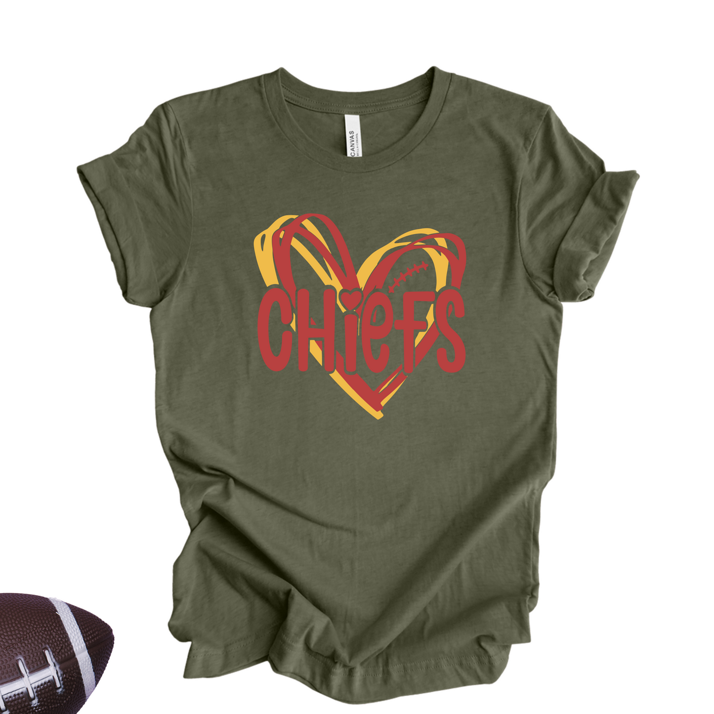 Yellow "Chiefs Love" T-Shirt β Football & Heart Graphic Tee