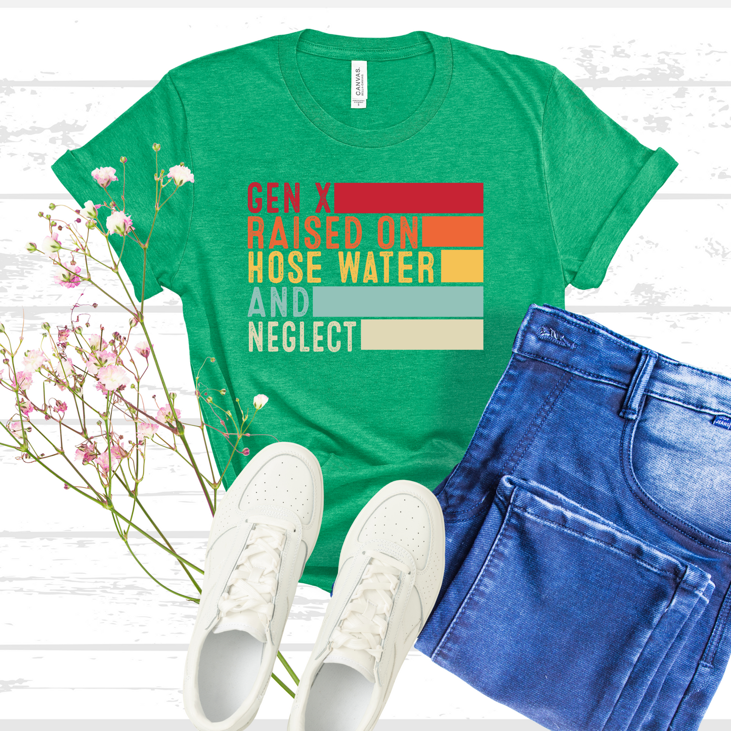 Vintage Gen X Raised On Hose Water And Neglect T-Shirt, Sarcastic Shirt, Funny Quotes Shirt, Mens Womens Unisex T-shirt