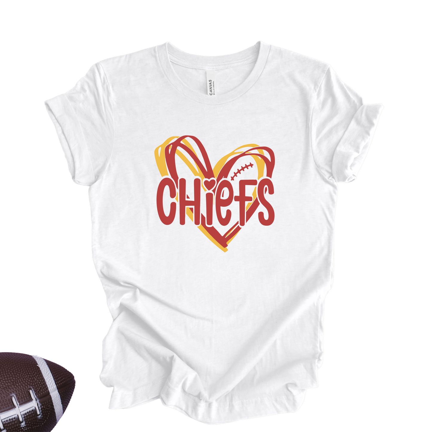 Yellow "Chiefs Love" T-Shirt β Football & Heart Graphic Tee