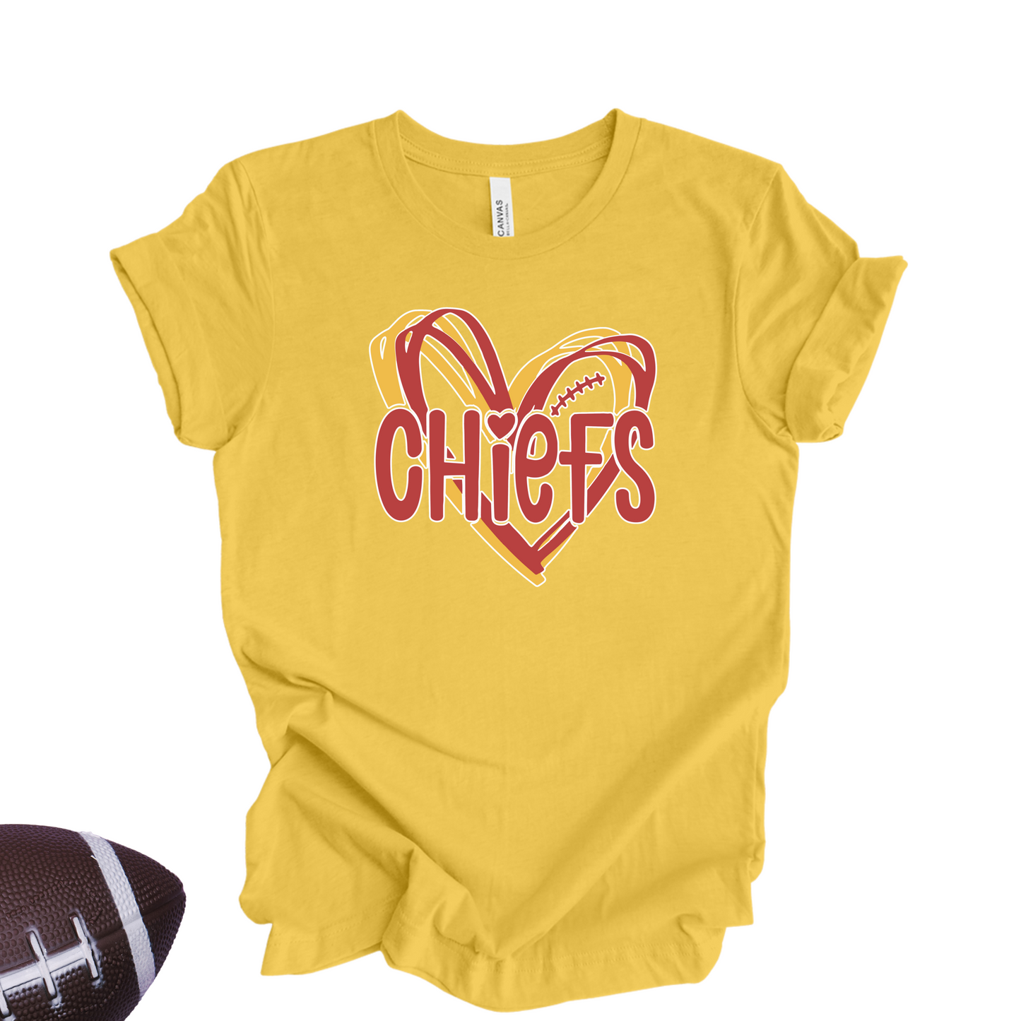 Yellow "Chiefs Love" T-Shirt β Football & Heart Graphic Tee