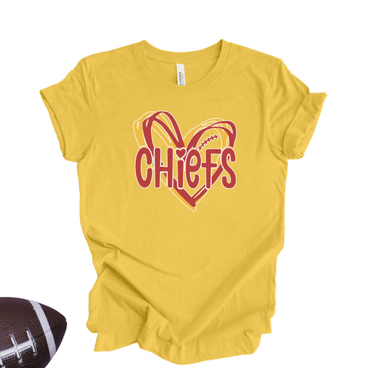 Yellow "Chiefs Love" T-Shirt – Football & Heart Graphic Tee