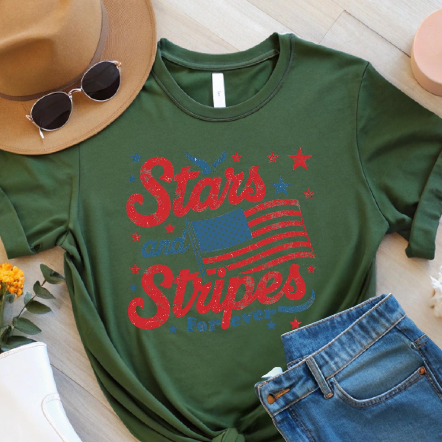 Stars and Stripes Feminist T-Shirt: Retro 4th of July Tee