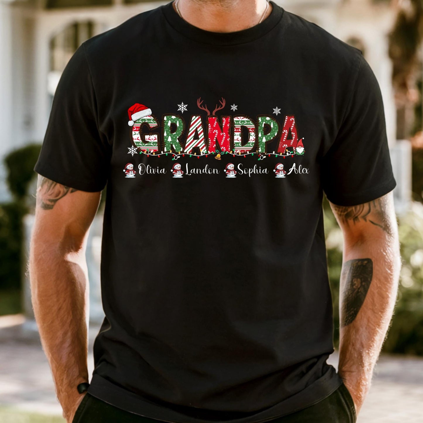 Comfort Colors® Grandma Christmas Shirt, Custom Grandparents T-shirt with Grandkids Name