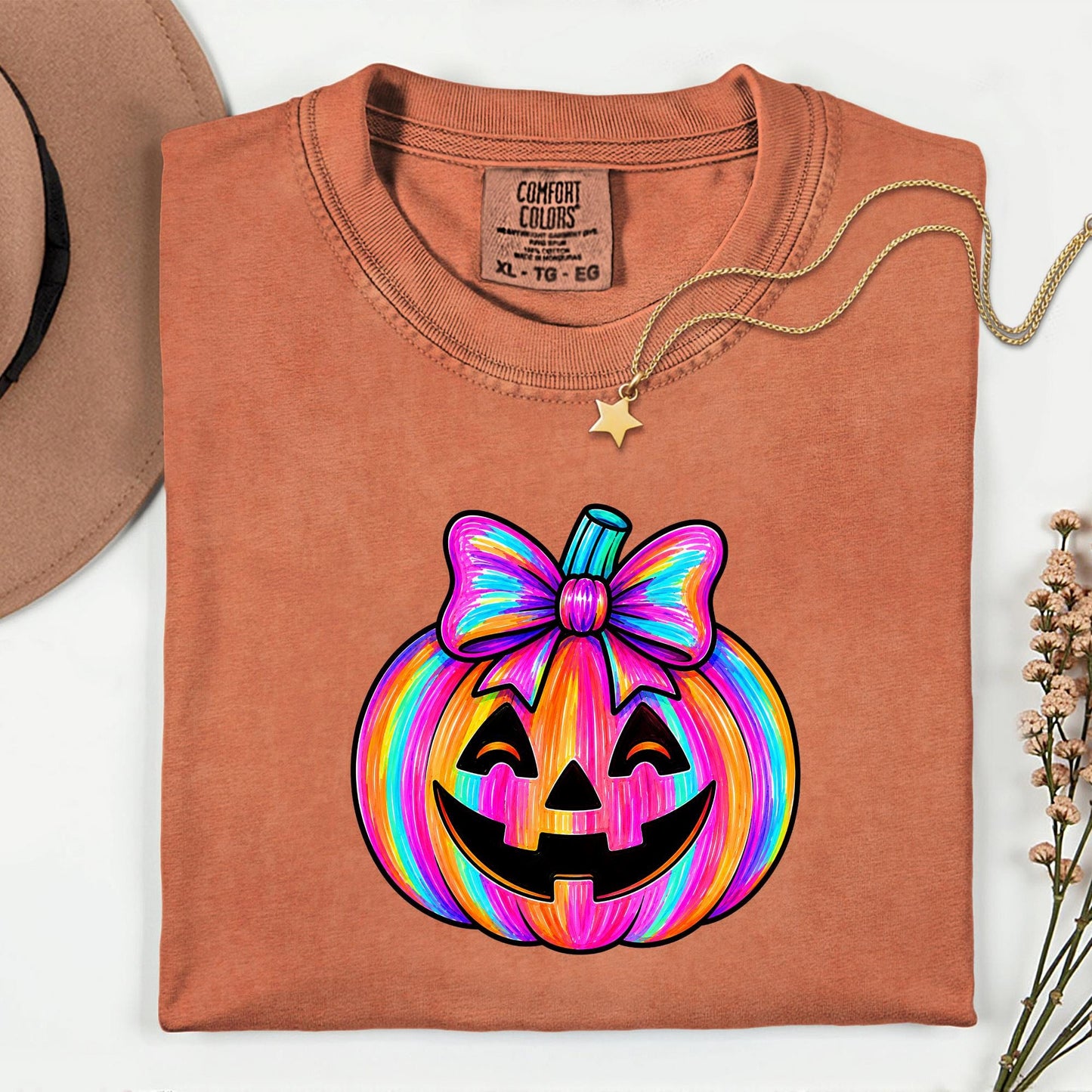 Comfort Colors Neon Halloween Pumpkin Shirt Spooky Season Fall Tee Halloween Gift