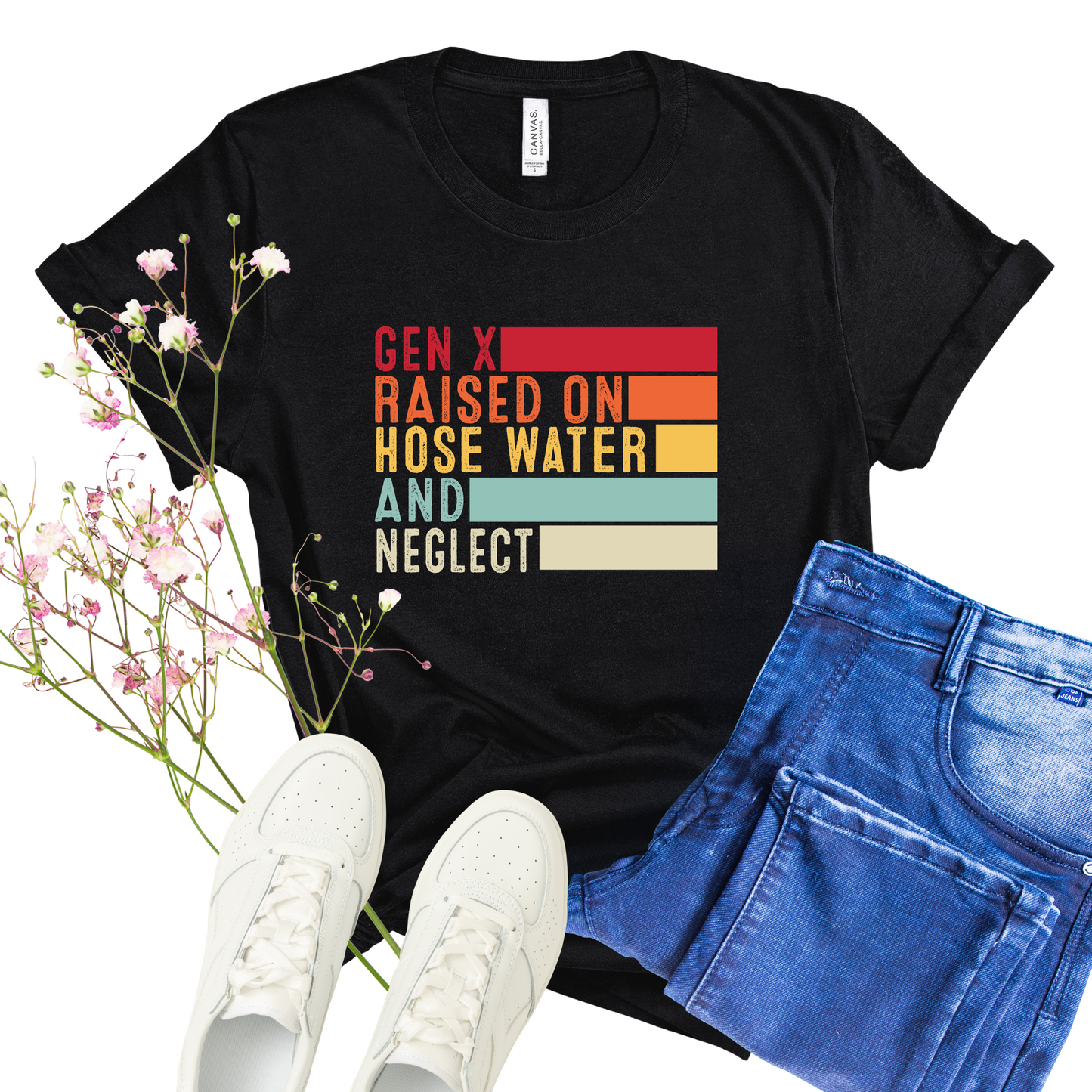 Vintage Gen X Raised On Hose Water And Neglect T-Shirt, Sarcastic Shirt, Funny Quotes Shirt, Mens Womens Unisex T-shirt