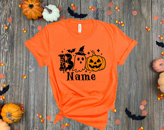 Custom Halloween T-Shirt – Ghost & Pumpkin Personalized Name Tee
