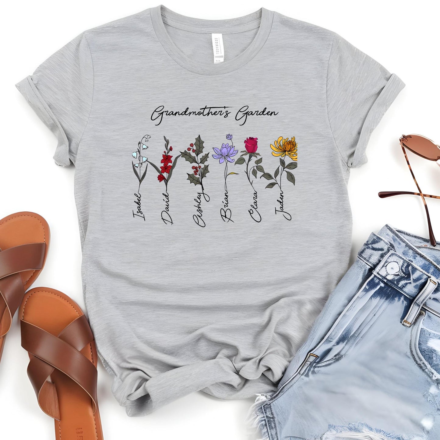 Mamas Garden Shirt, Mothers Day Gift, Custom Birthflower T-shirt, Gift for Grandma, Love Grows Here, Birthday Gift