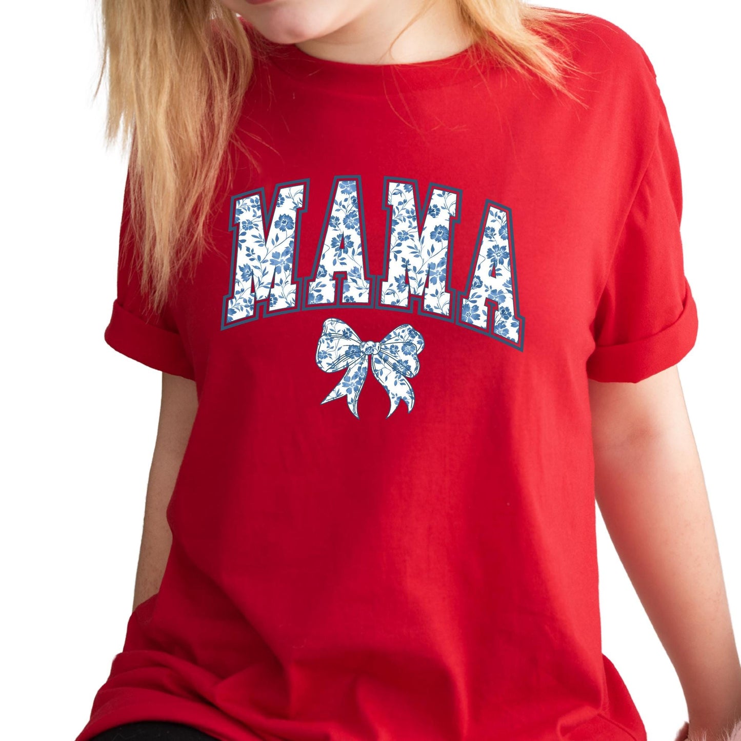 Mama Shirt: Blue Ribbon Toile Bow Chinoiserie T-Shirt