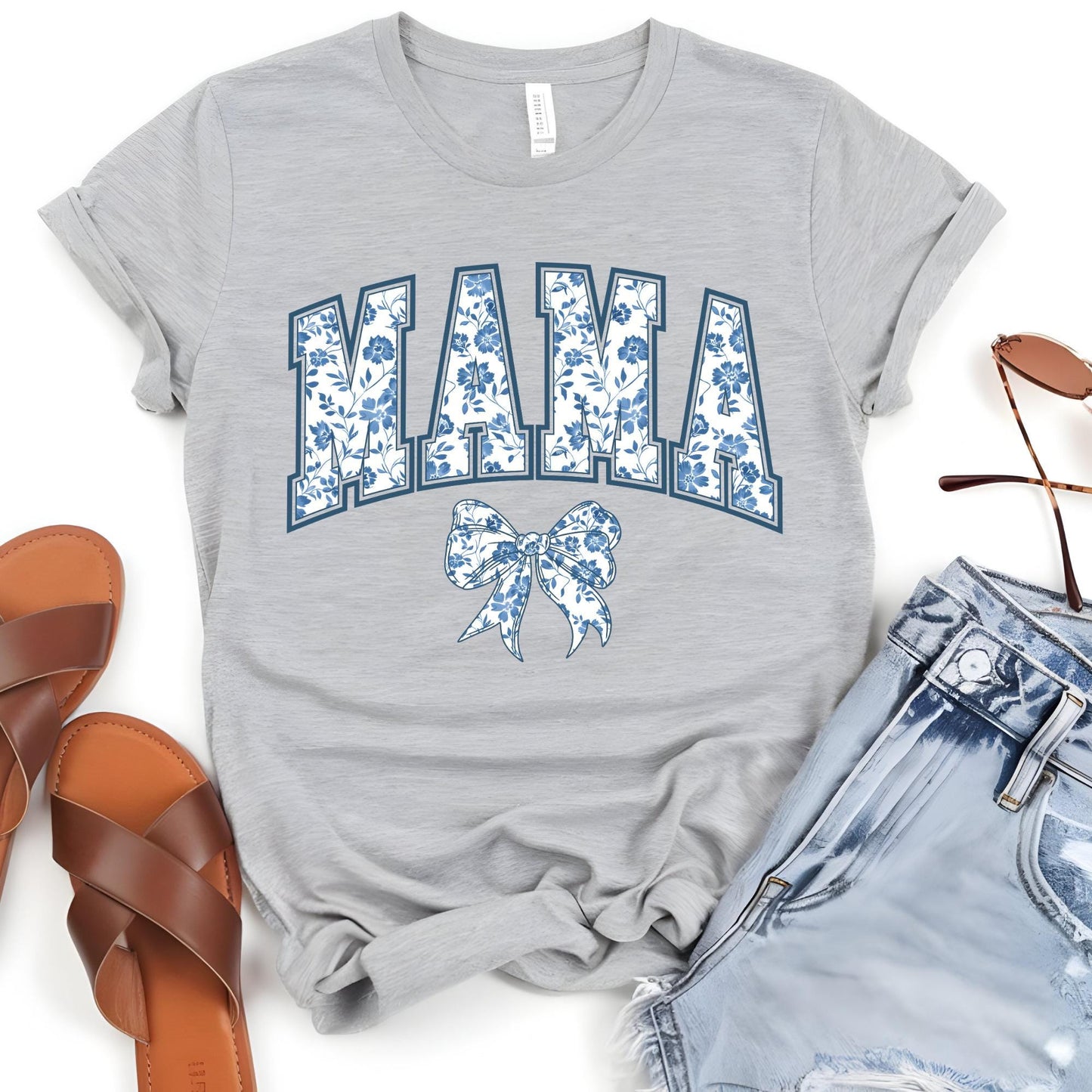 Mama Shirt: Blue Ribbon Toile Bow Chinoiserie T-Shirt