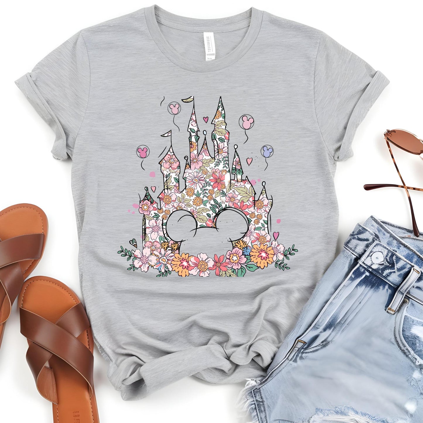 Happiest Place on Earth Shirt, Magic Kingdom T-shirt, Disney Castle Floral Tee, Magical World Shirt, Magical Kingdom, Disney World Shirt