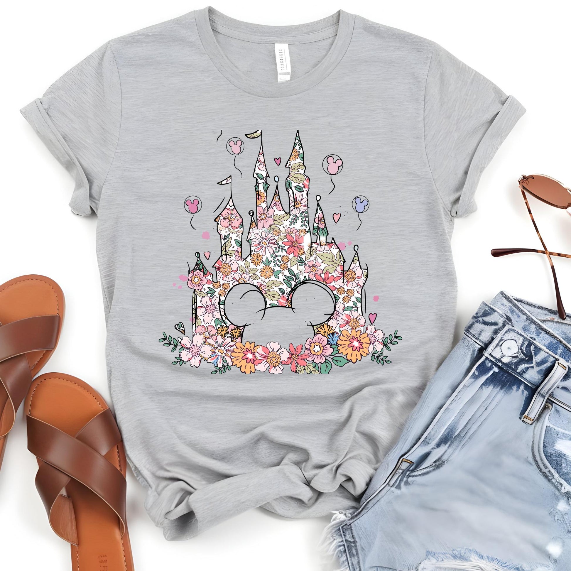 Happiest Place on Earth Shirt, Magic Kingdom T-shirt, Disney Castle Floral Tee, Magical World Shirt, Magical Kingdom, Disney World Shirt