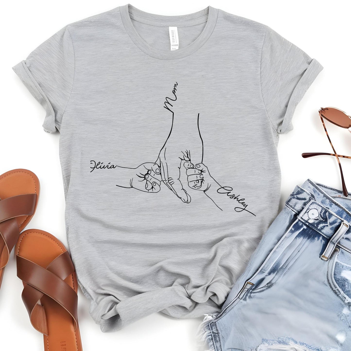 Personalized  Mom Shirt From Children, Custom Mom & Kids Hands Shirt, Family With Kids Names, Mothers Day Gift From Kids, Mom Kids Hands Tee
