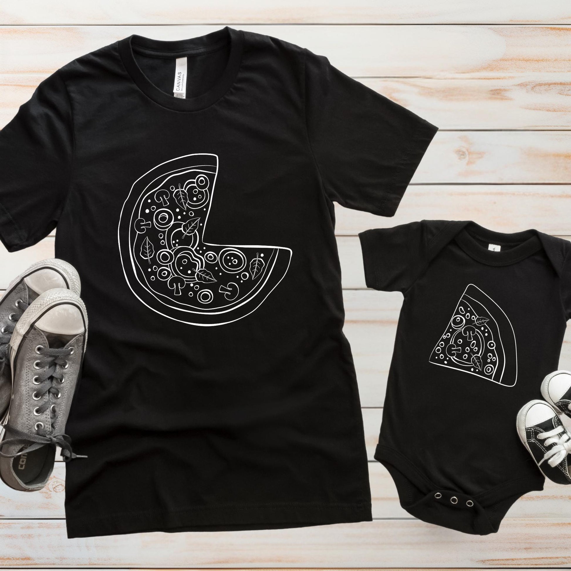 Pizza And Pizza Slice Matching Family Shirts, Baby Bodysuit Dad T-Shirt, Dad And Son Daughter Shirts, Parents And Kids Shirt