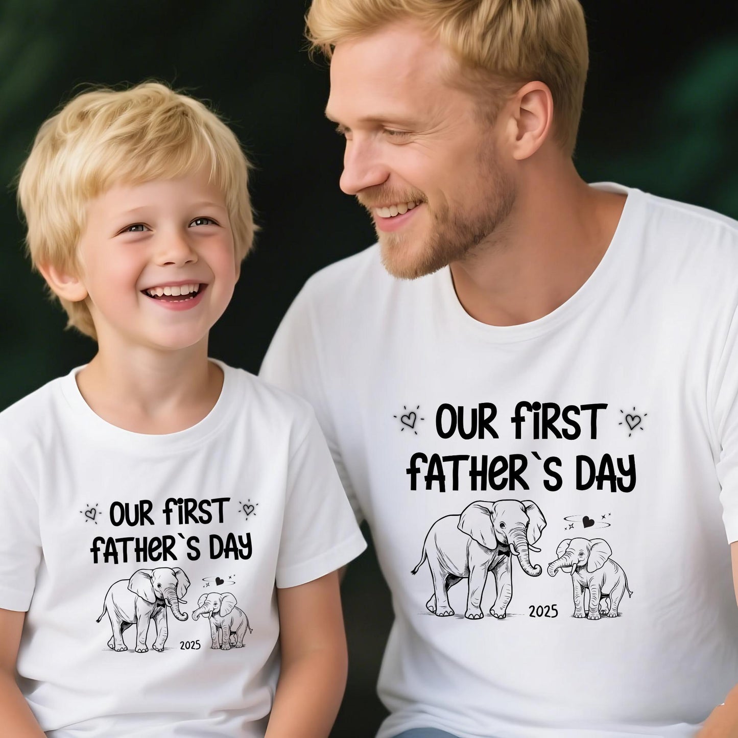 First Father's Day Shirt: Dad & Baby Elephant Matching Bodysuit