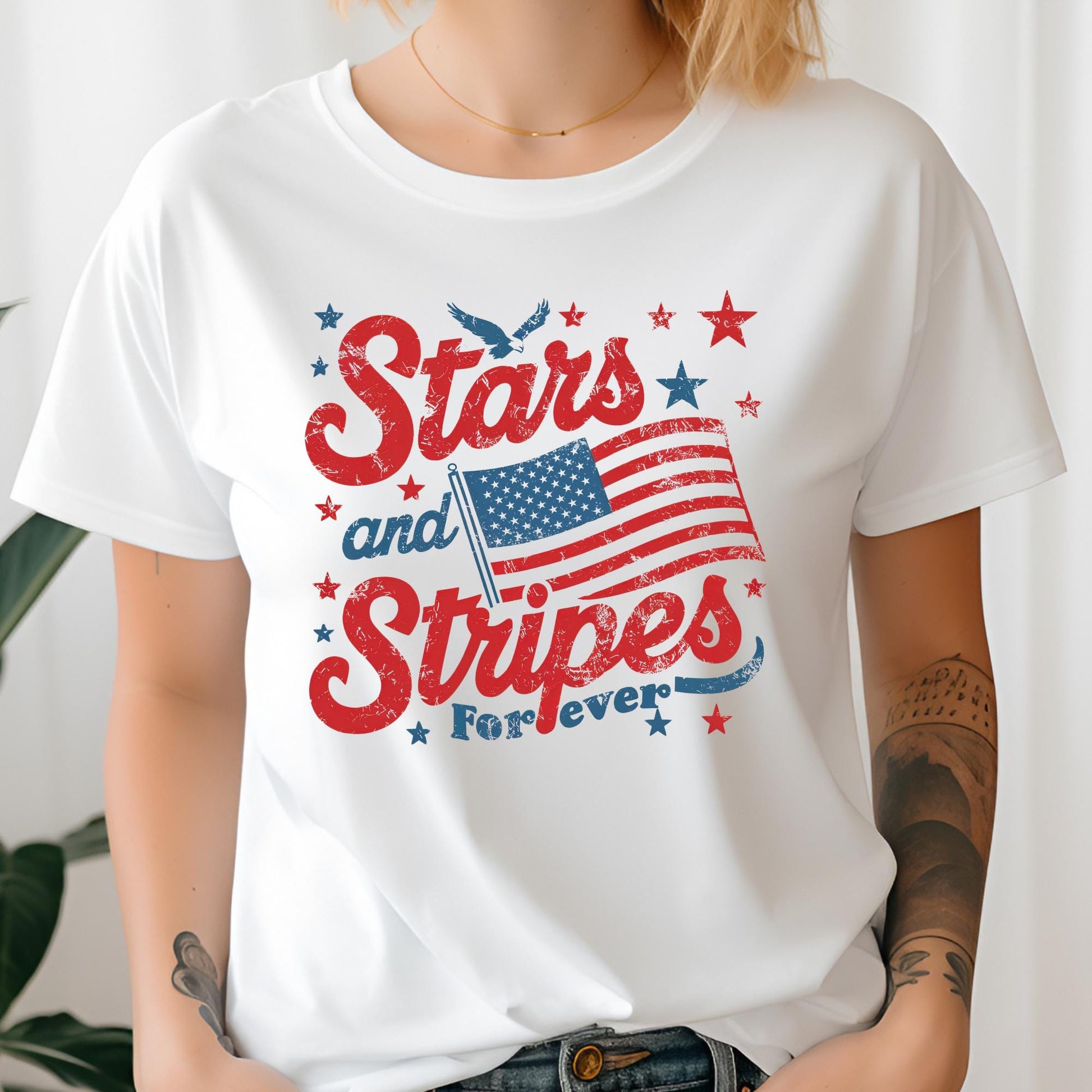 Stars and Stripes Feminist T-Shirt: Retro 4th of July Tee