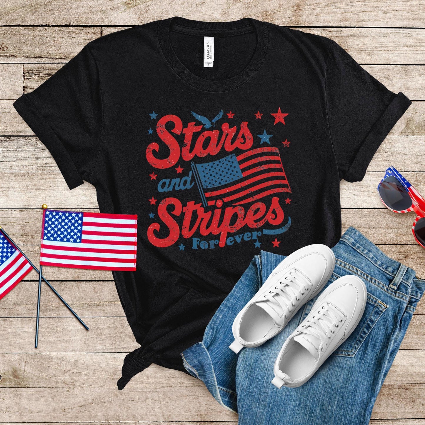 Stars and Stripes Feminist T-Shirt: Retro 4th of July Tee