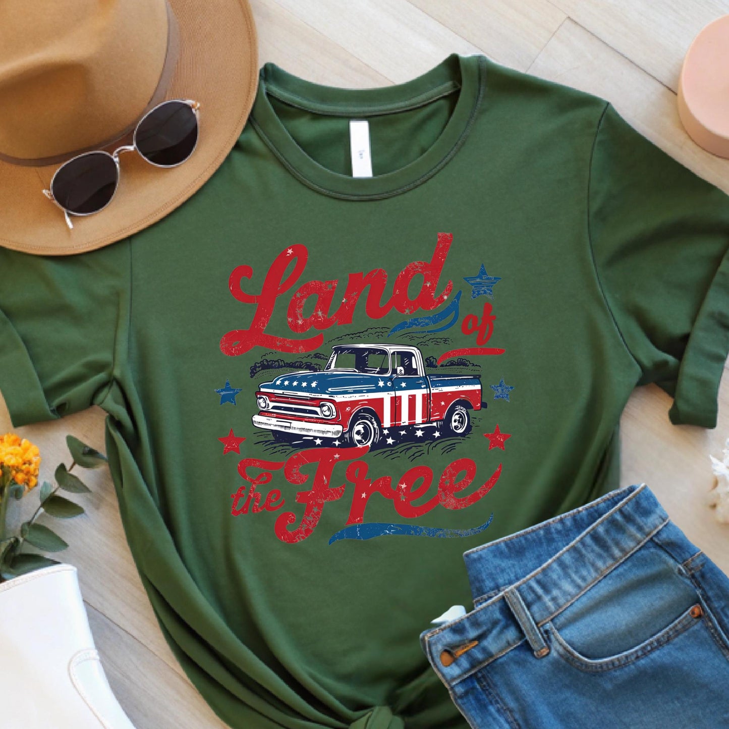 Distressed USA Flag T-Shirt: America Land of The Free, 4th of July