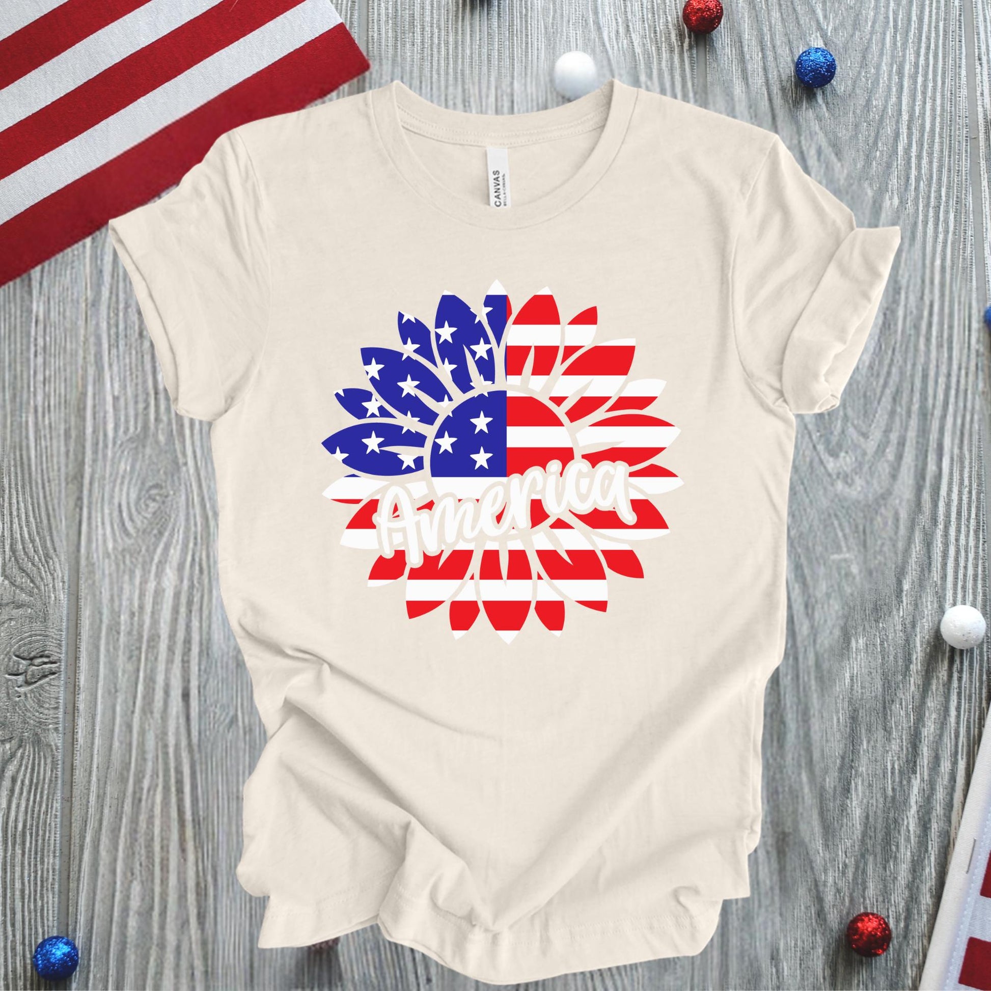 Sunflower USA Flag T-Shirt: 4th of July Patriotic Tee