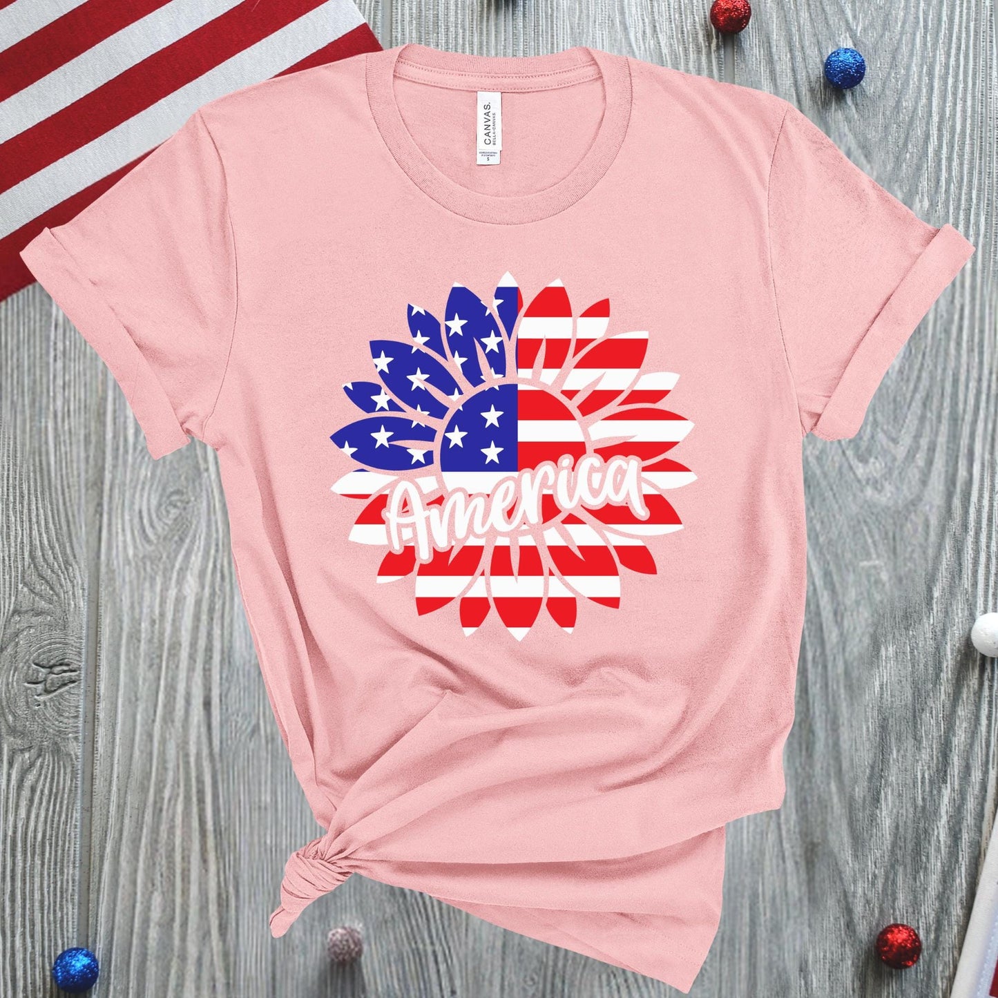 Sunflower USA Flag T-Shirt: 4th of July Patriotic Tee