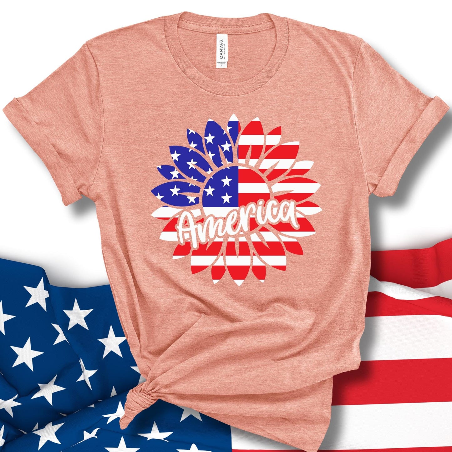 Sunflower USA Flag T-Shirt: 4th of July Patriotic Tee