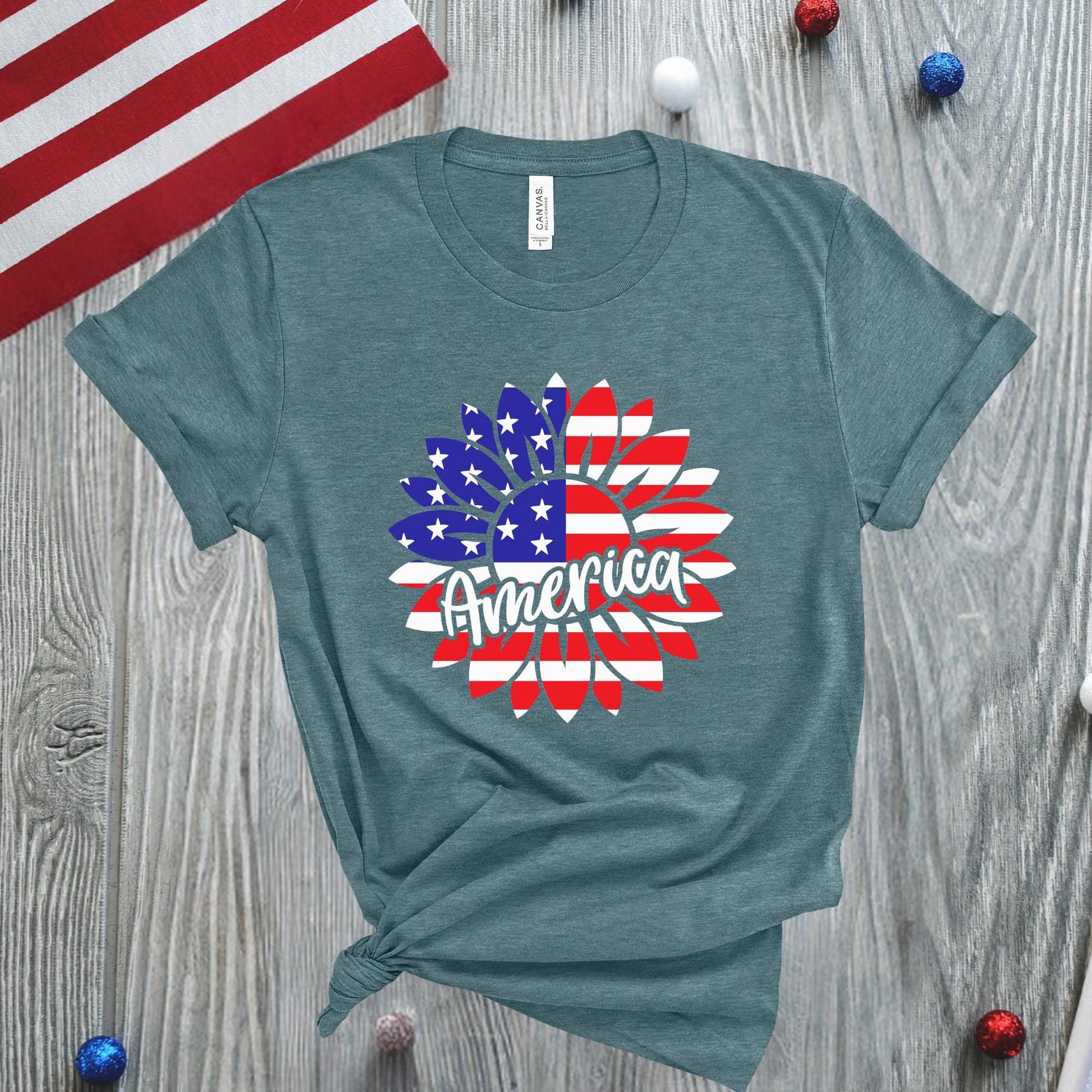 Sunflower USA Flag T-Shirt: 4th of July Patriotic Tee