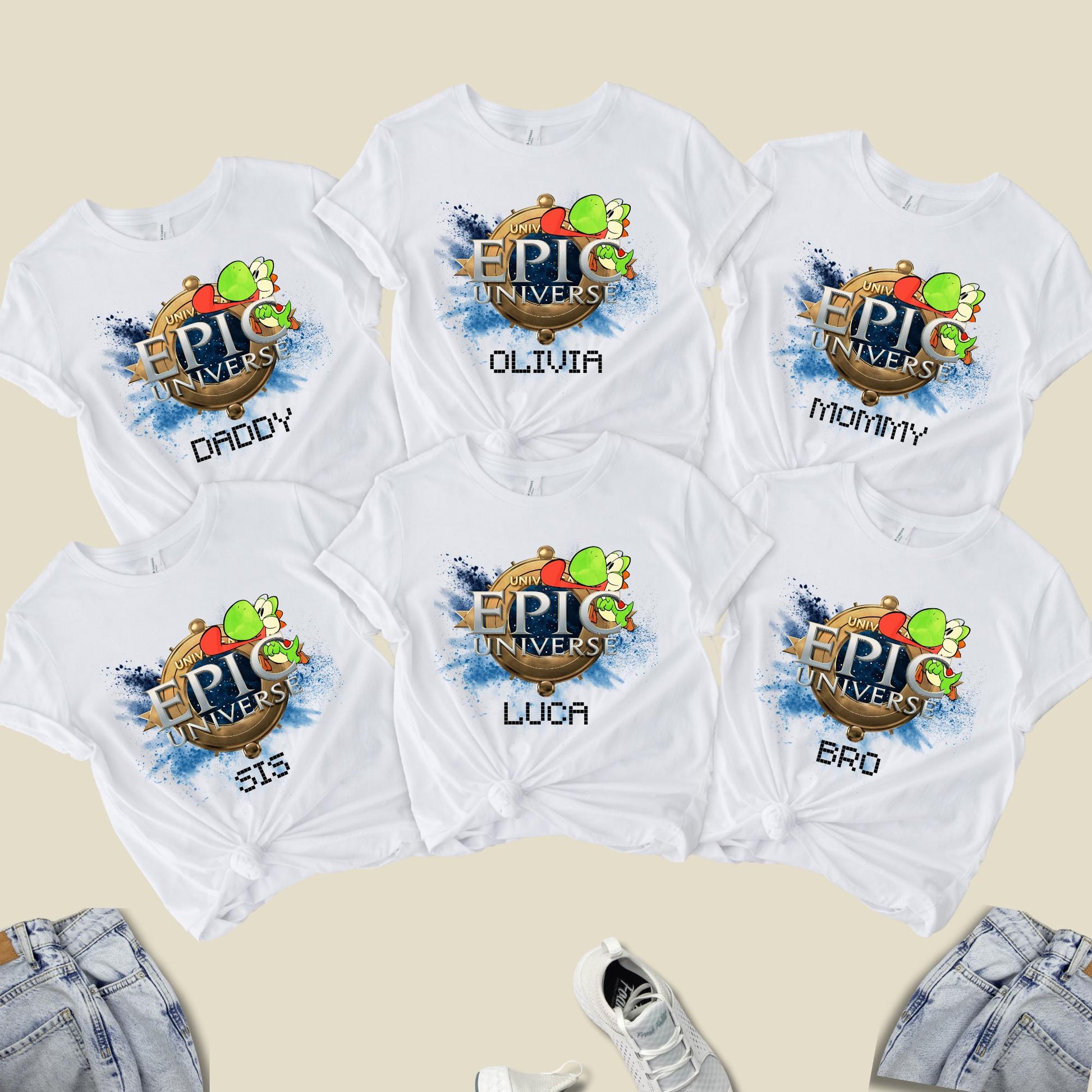 Custom Yoshi Epic Universe Family Matching Shirts, Baby Bodysuit, Personalized Epic Universe Shirt, Mario Friends Shirt