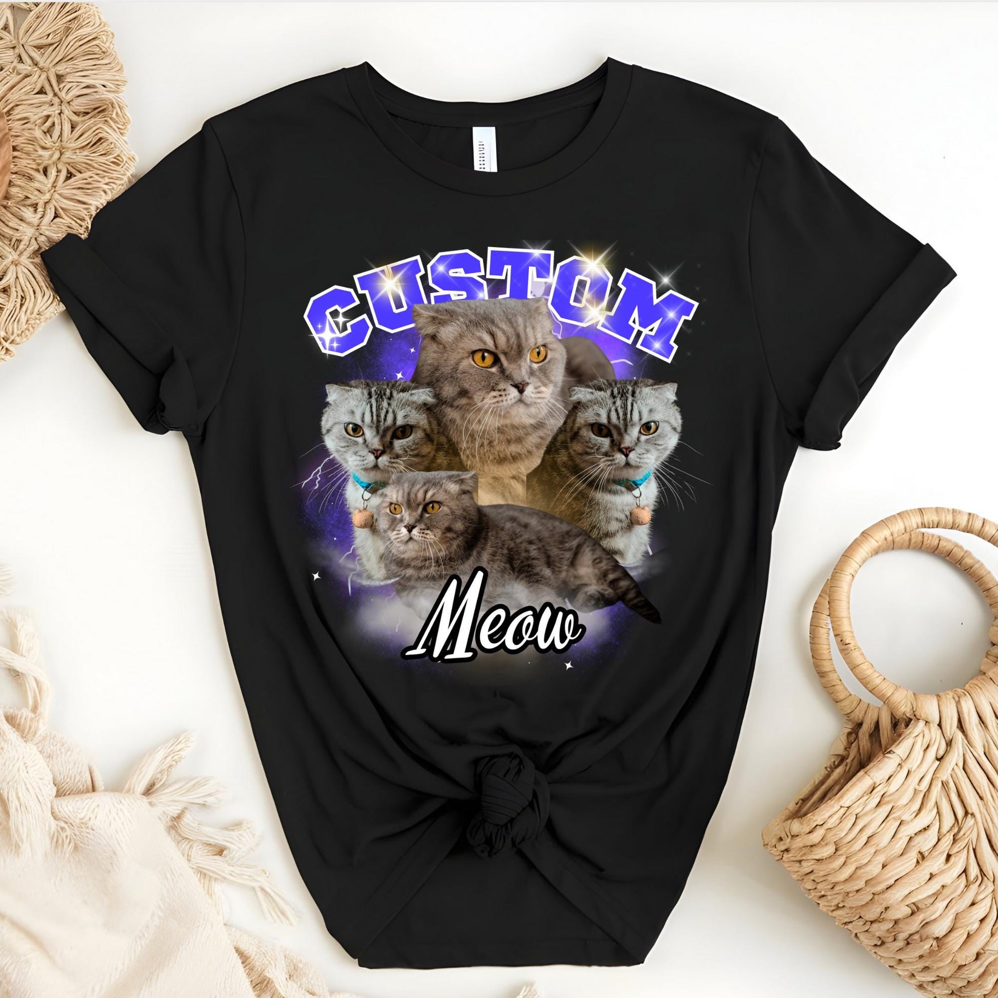 Custom Vintage Bootleg Pet Shirt: Personalized Cat Portrait 90's Tee