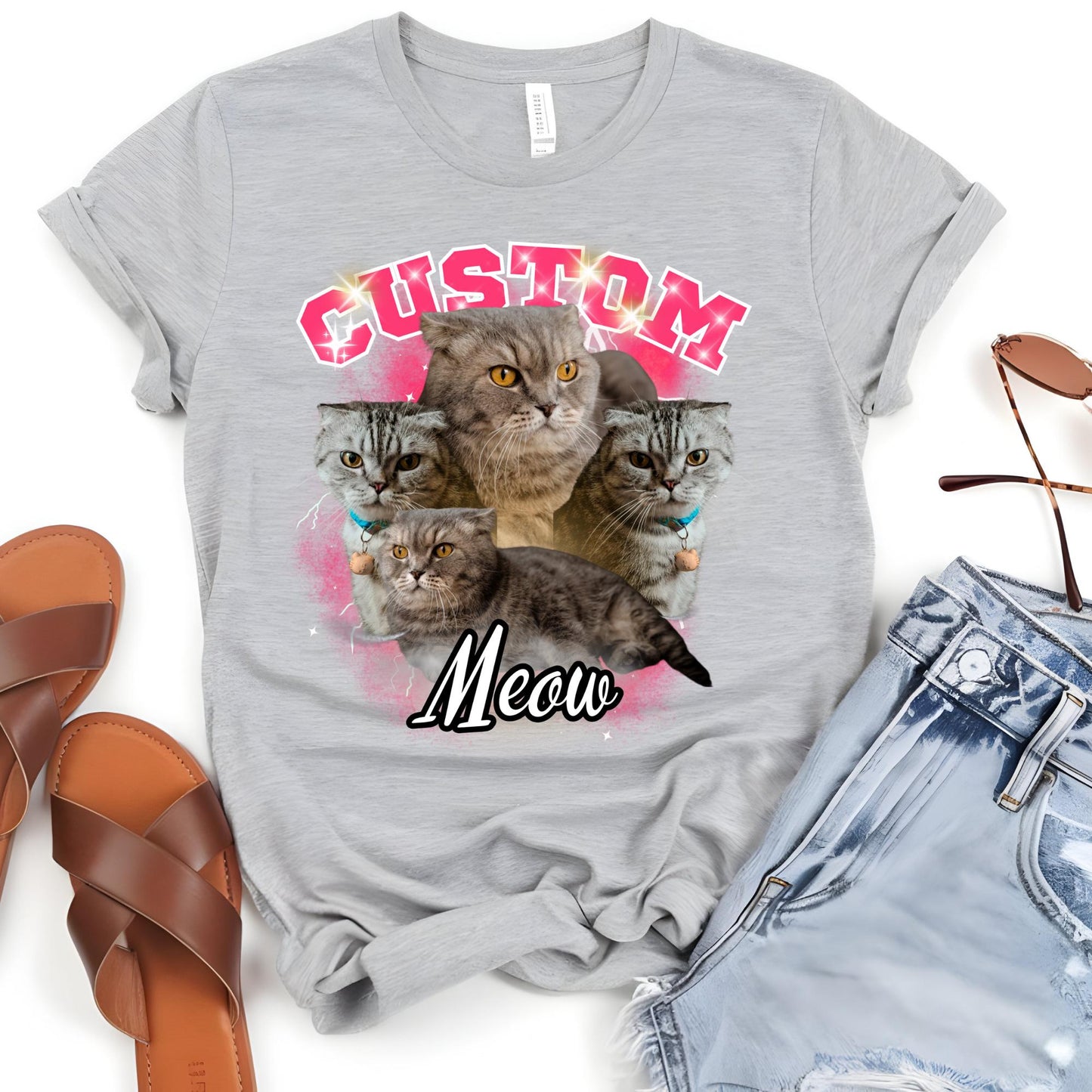 Custom Vintage Bootleg Pet Shirt: Personalized Cat Portrait 90's Tee