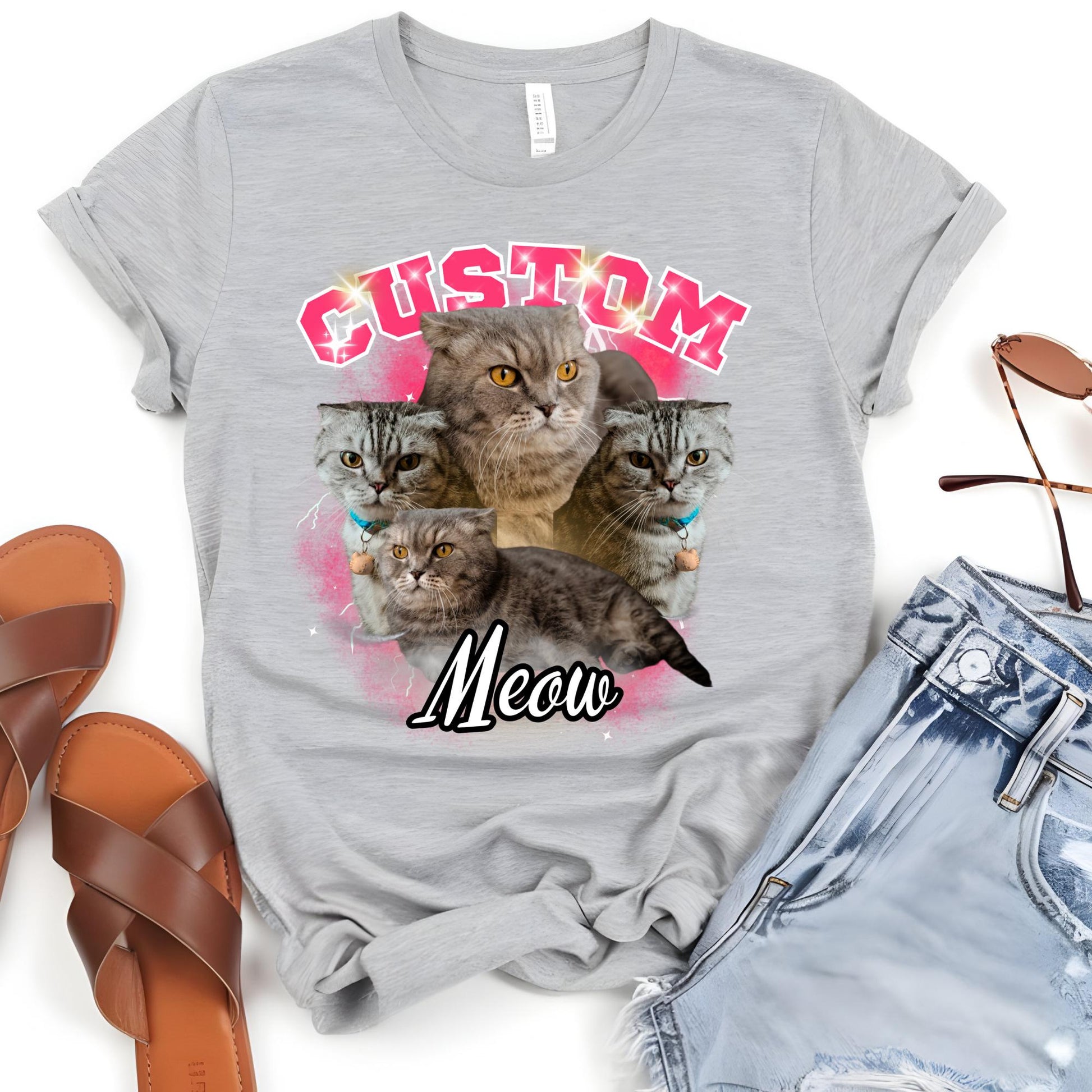 Custom Vintage Bootleg Pet Shirt: Personalized Cat Portrait 90's Tee