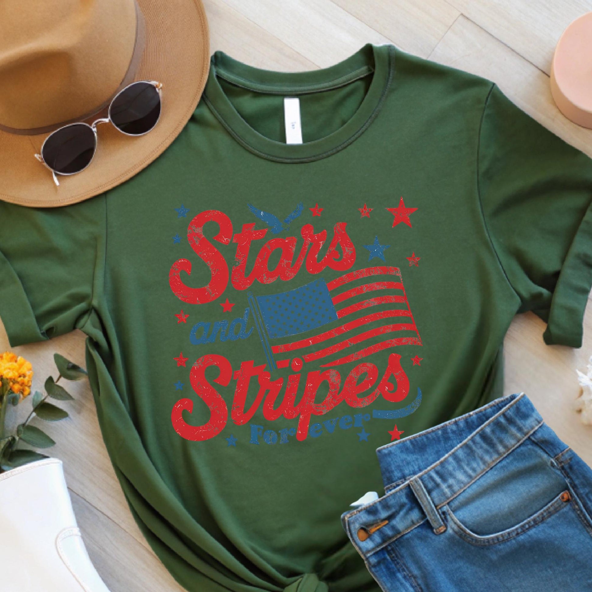 Stars and Stripes Feminist T-Shirt: Retro 4th of July Tee