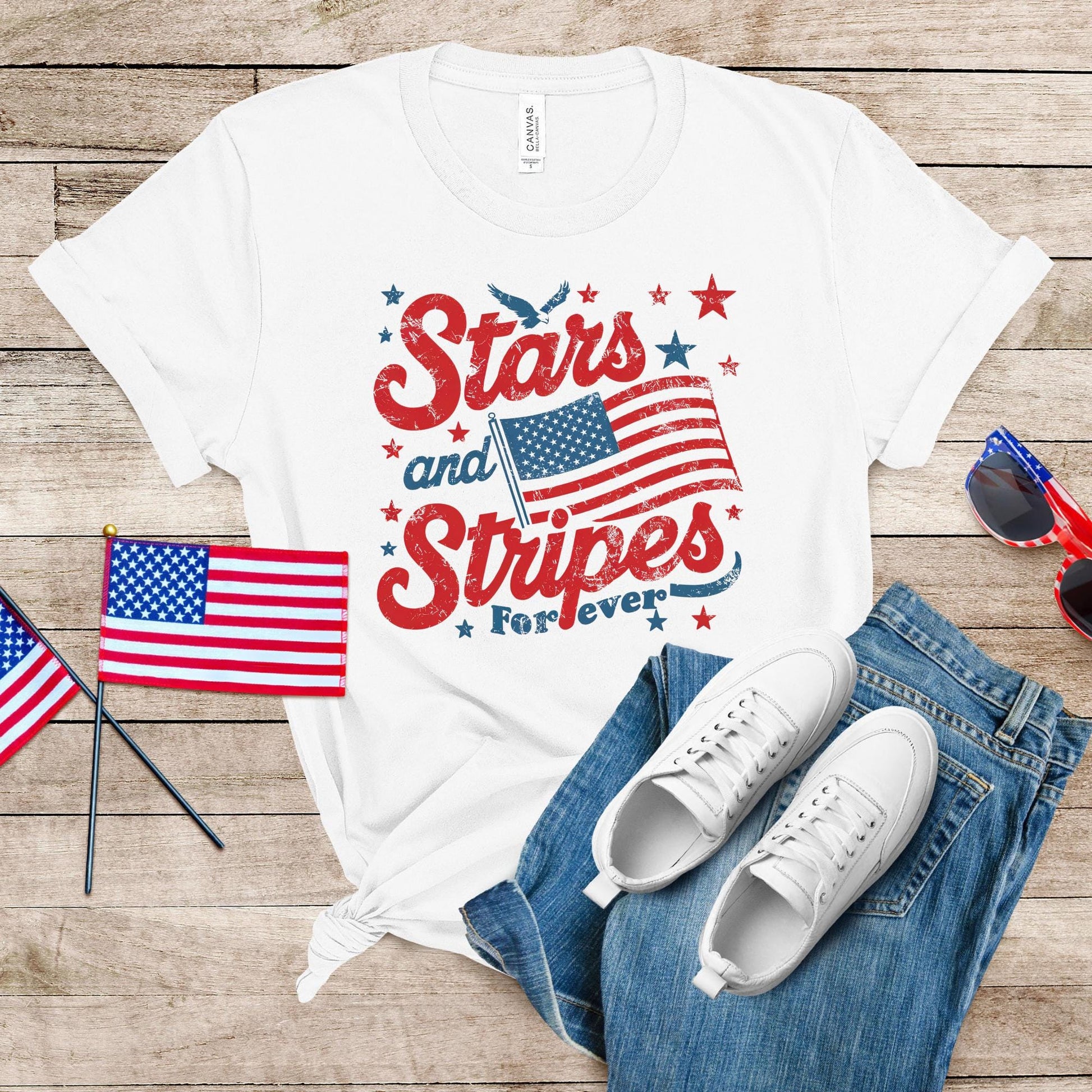 Stars and Stripes Feminist T-Shirt: Retro 4th of July Tee
