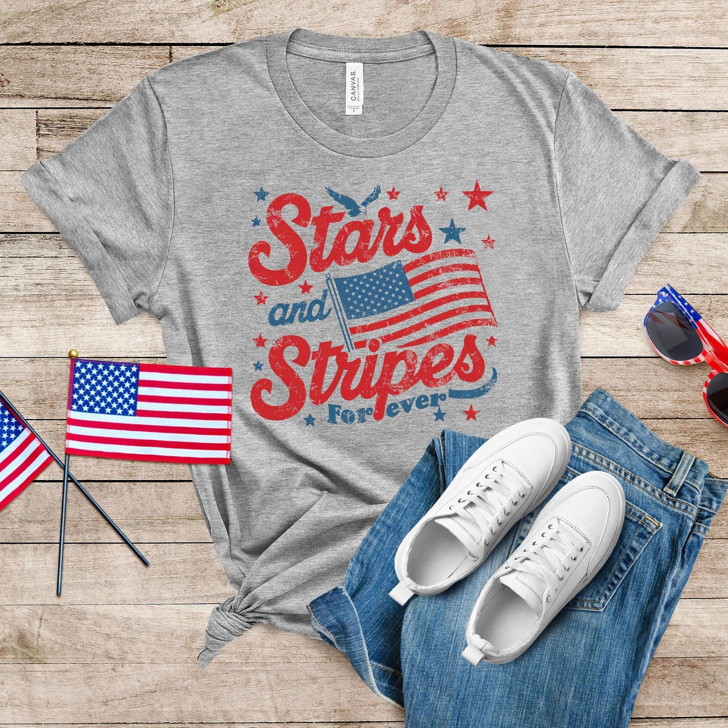 Stars and Stripes Feminist T-Shirt: Retro 4th of July Tee