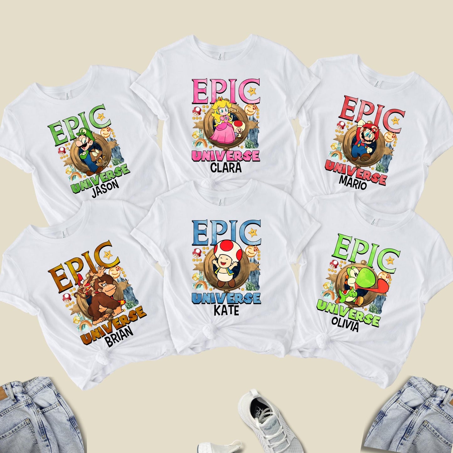 Epic Family Vacation 2025 Shirt, Custom Super Mario Epic Universe Shirt, Mario Luigi Princess Peach Epic Universe Family Shirt