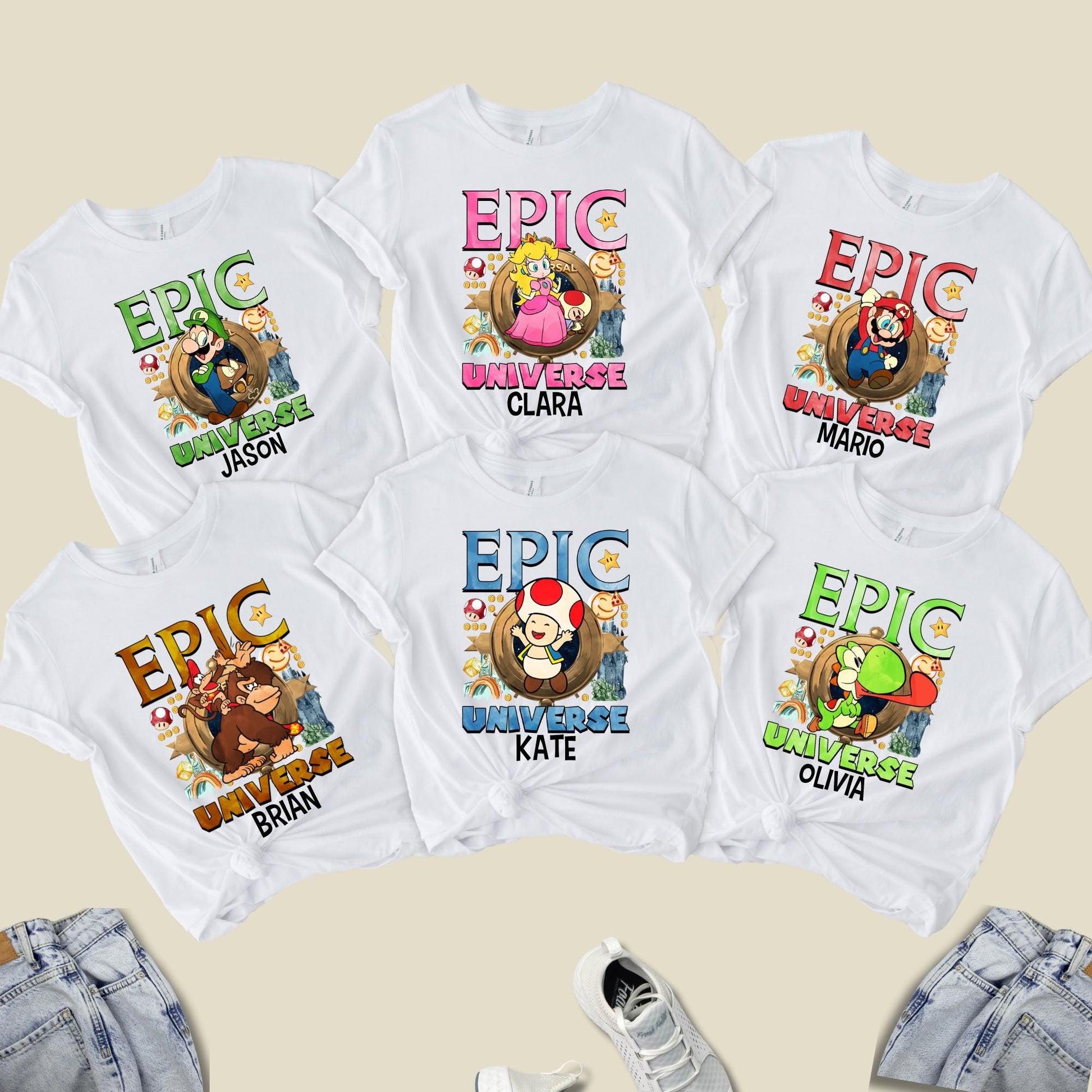 Epic Family Vacation 2025 Shirt, Custom Super Mario Epic Universe Shirt, Mario Luigi Princess Peach Epic Universe Family Shirt