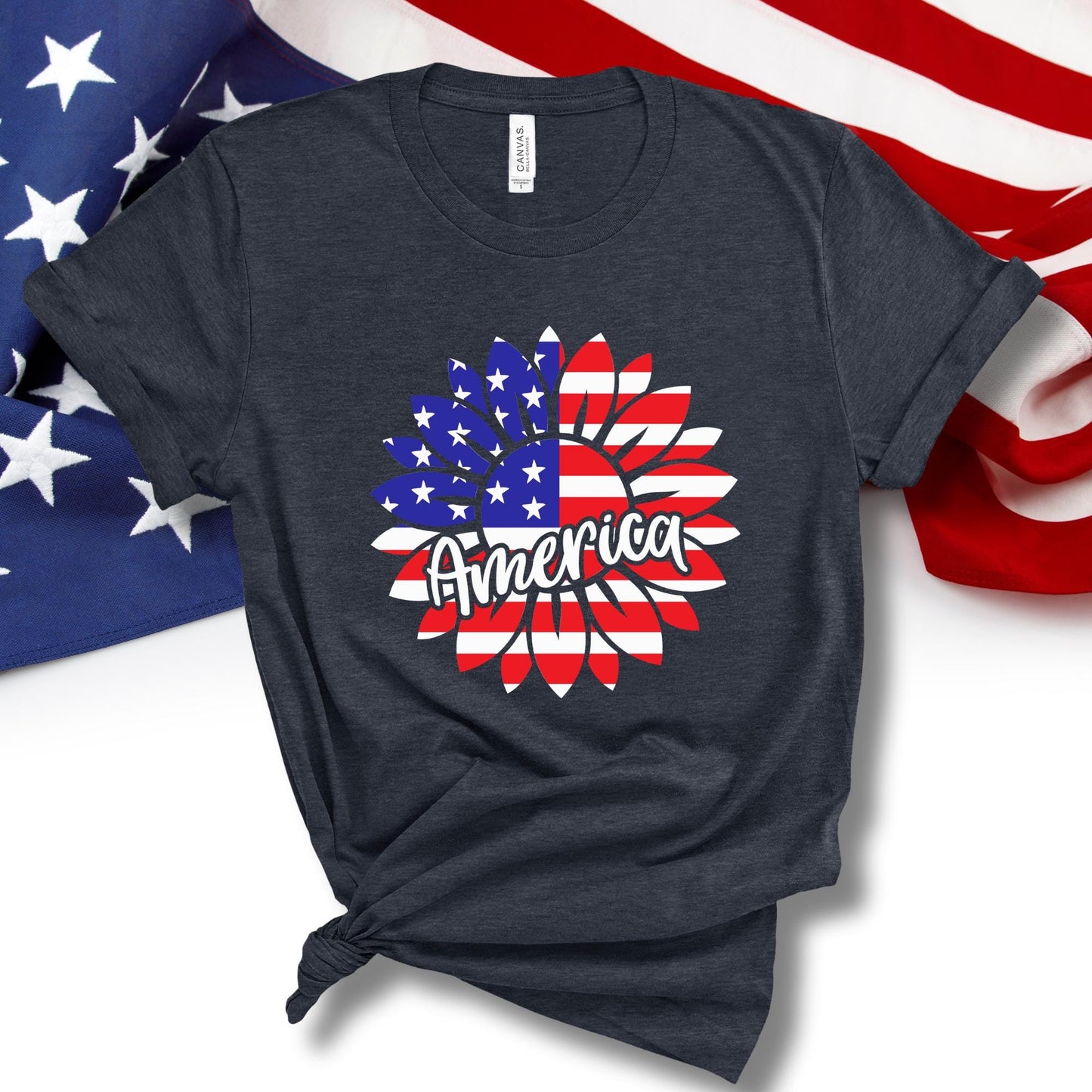 Sunflower USA Flag T-Shirt: 4th of July Patriotic Tee