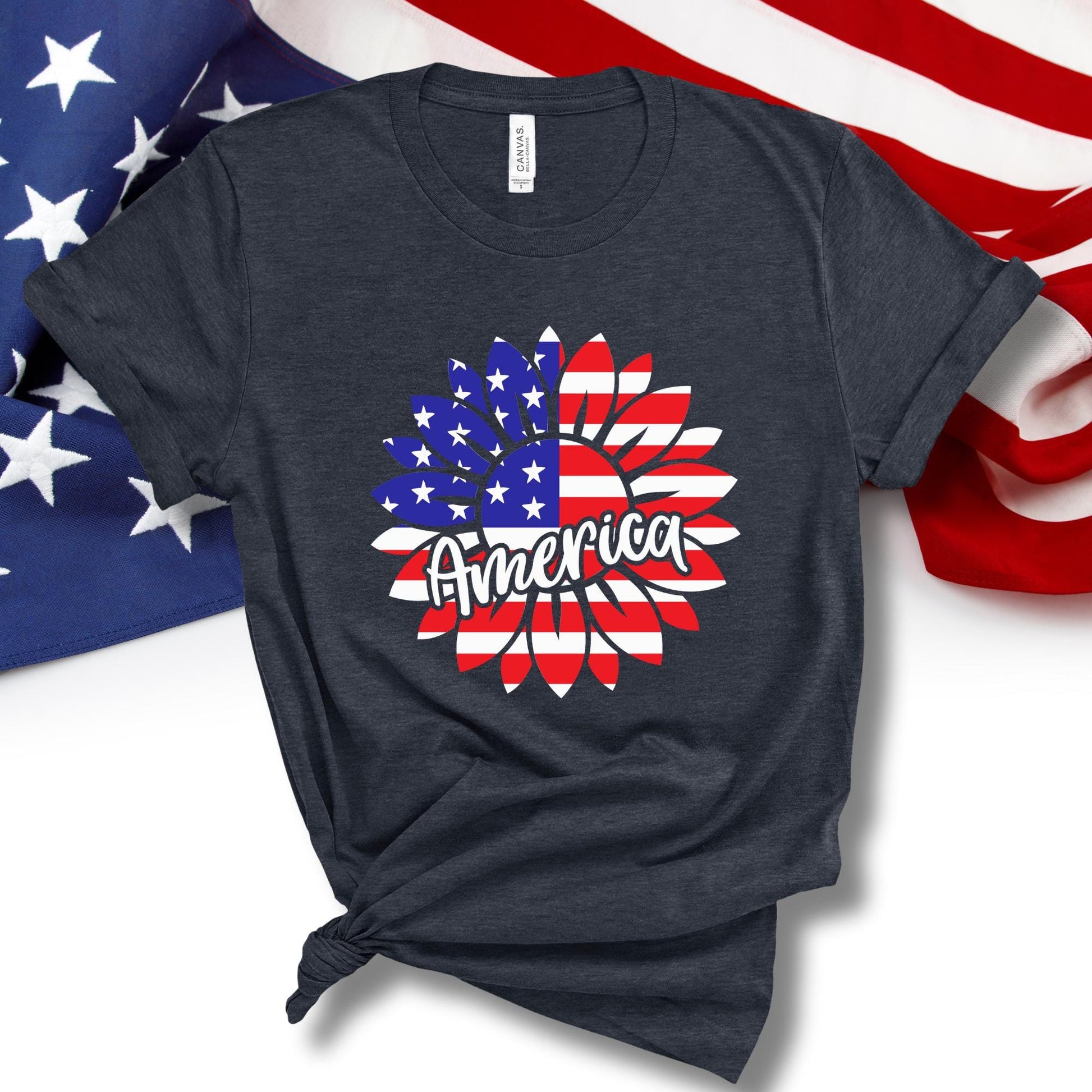 Sunflower USA Flag T-Shirt: 4th of July Patriotic Tee