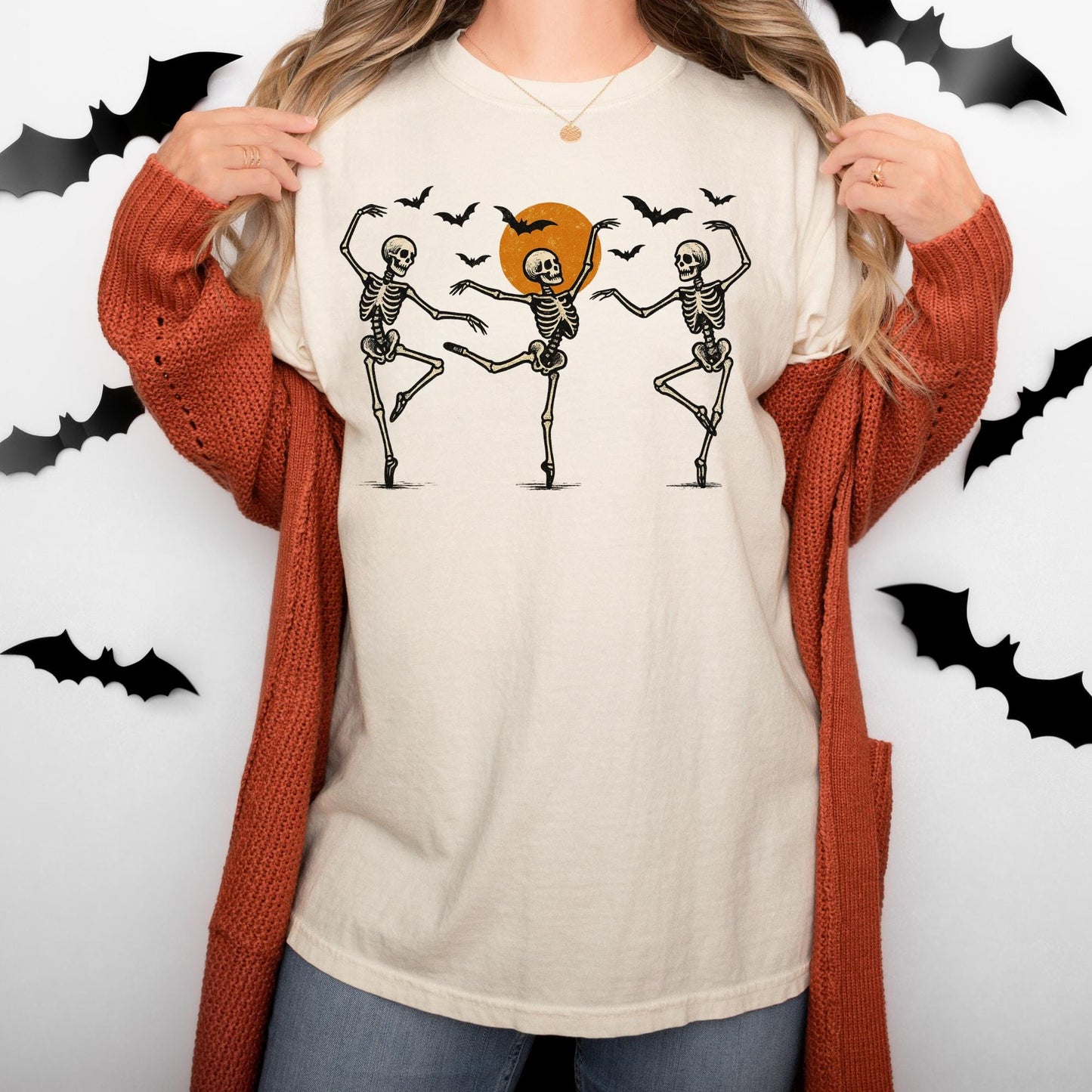 Dancing Skeleton Comfort Colors Shirt: Retro Halloween Tee