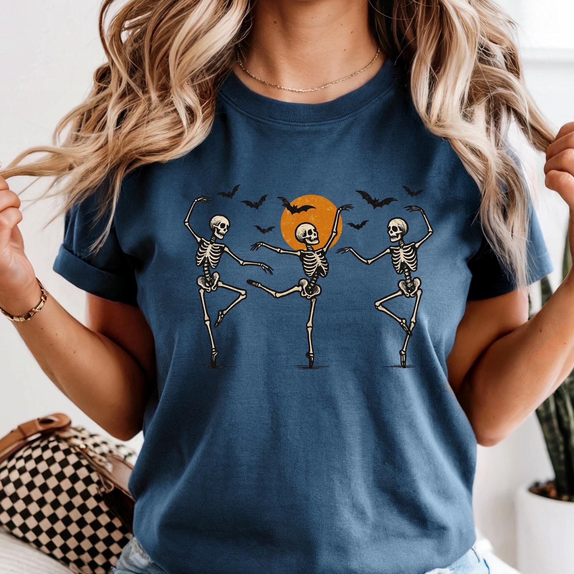 Dancing Skeleton Comfort Colors Shirt: Retro Halloween Tee