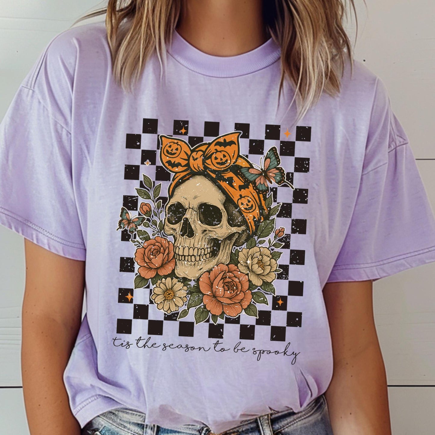Skull Bow Halloween Shirt: Spooky Comfort Colors Tee