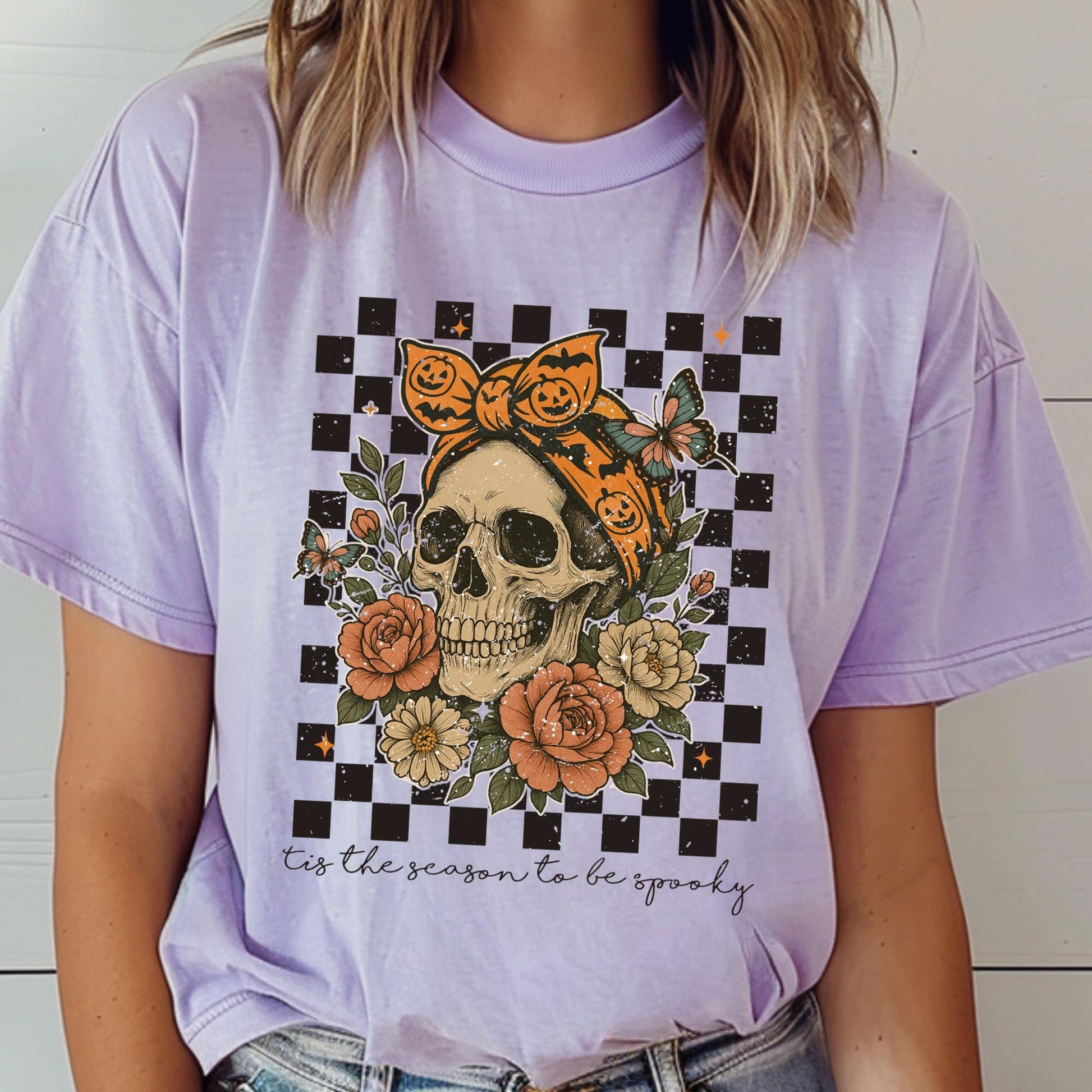 Skull Bow Halloween Shirt: Spooky Comfort Colors Tee