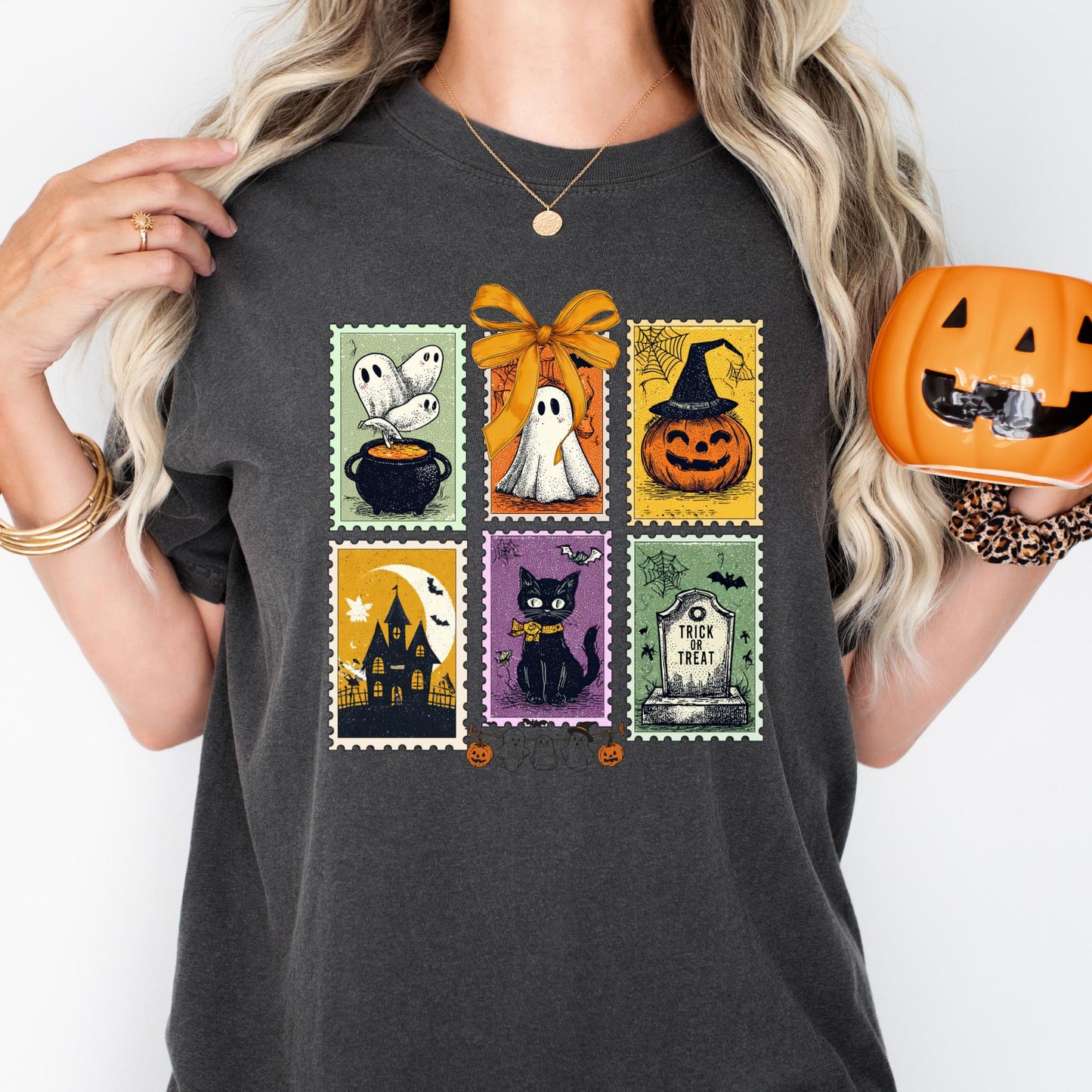 Halloween Cute Ghost Pumpkin Cat Shirt, Comfort Colors®, Cute Ghost Shirt, Retro Ghost Tee, Women's Halloween Shirt, Fall Spooky Cat shirt