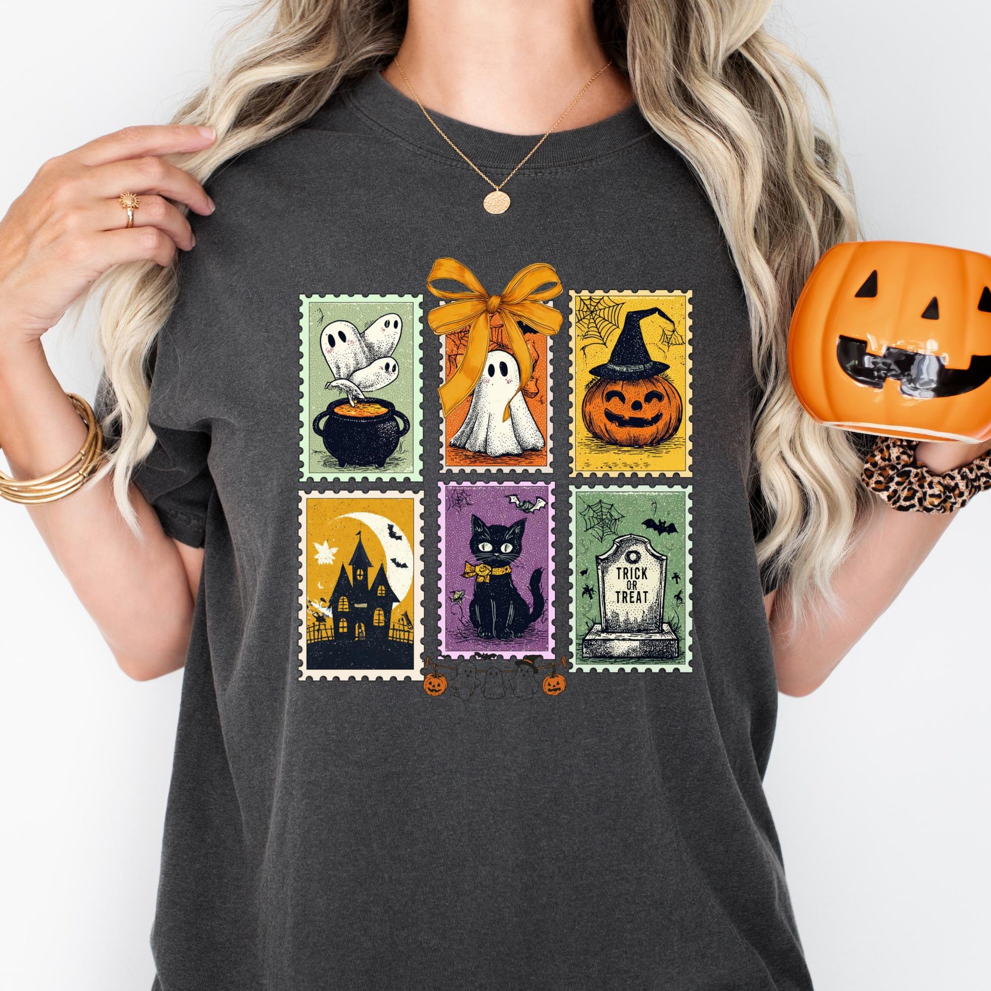 Halloween Cute Ghost Pumpkin Cat Shirt, Comfort Colors®, Cute Ghost Shirt, Retro Ghost Tee, Women's Halloween Shirt, Fall Spooky Cat shirt