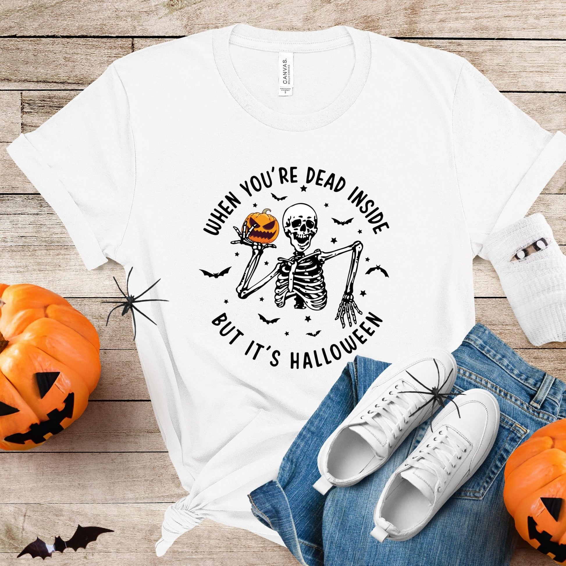 Funny Skeleton Shirt Halloween Gift, When You Are Dead Inside But It is Halloween Shirt, Creepy Halloween T-shirt, Pumpkin Tee